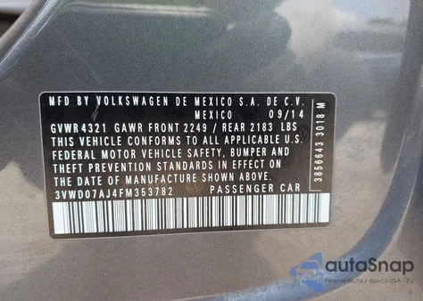 2015 Volkswagen Jetta 1.8T Se from USA, damaged, VIN 3VWD07AJ4FM353782